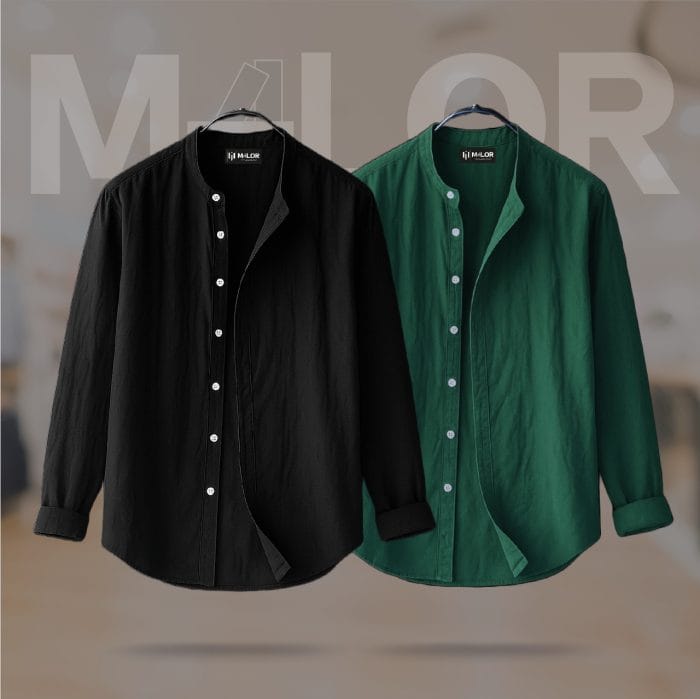 Band Collar Premium Shirt 2 Pcs Combo - Image 1