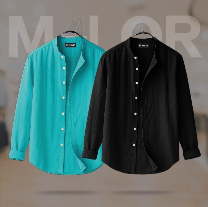 Band Collar Premium Shirt 2 Pcs Combo - Image 1