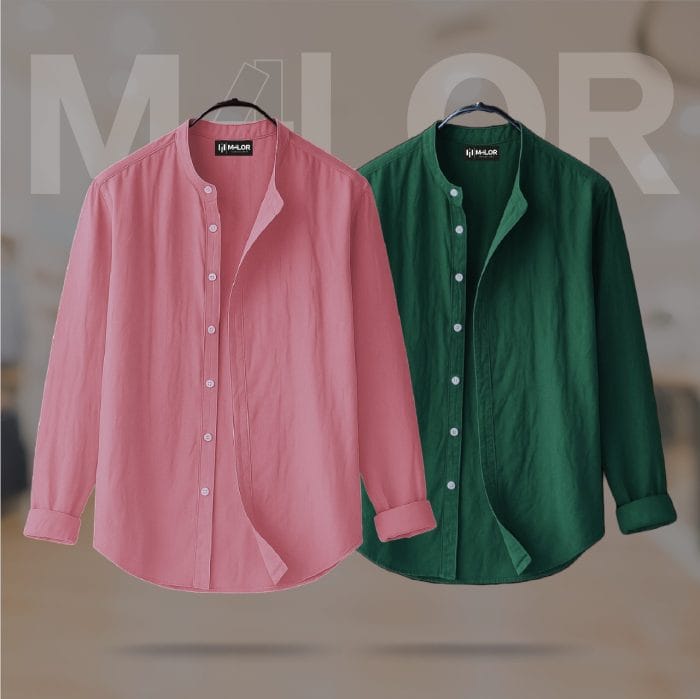 Band Collar Premium Shirt 2 Pcs Combo - Image 1