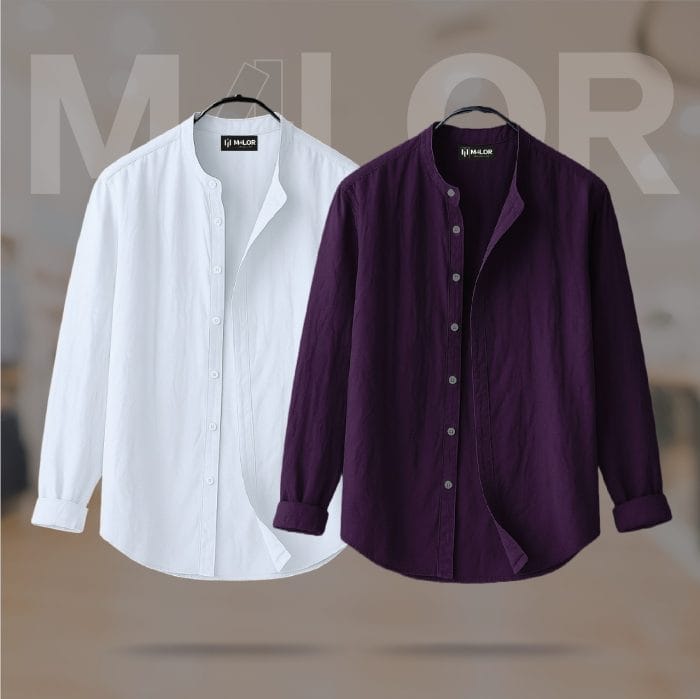 Band Collar Premium Shirt 2 Pcs Combo - Image 1