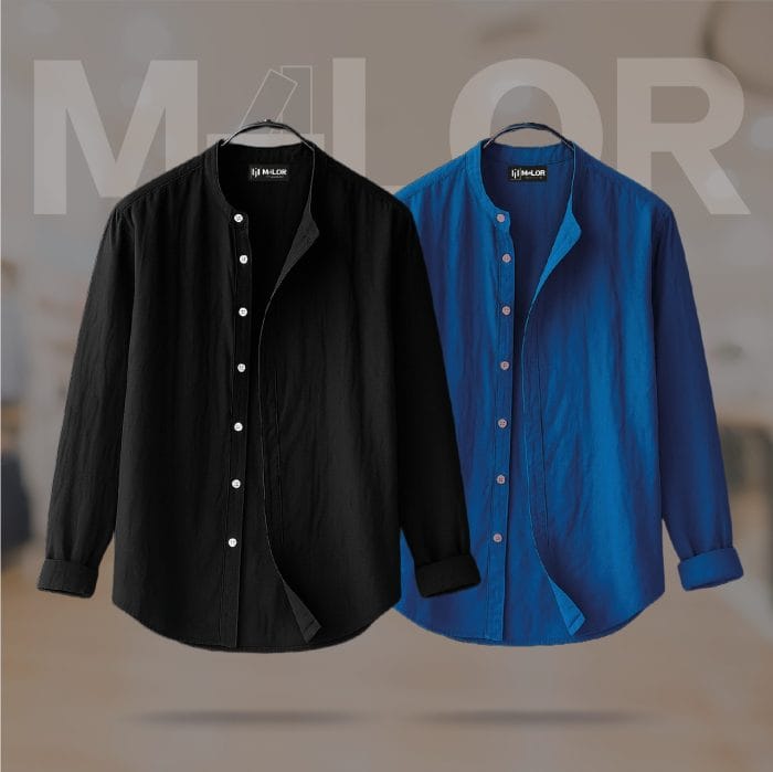 Band Collar Premium Shirt 2 Pcs Combo - Image 1