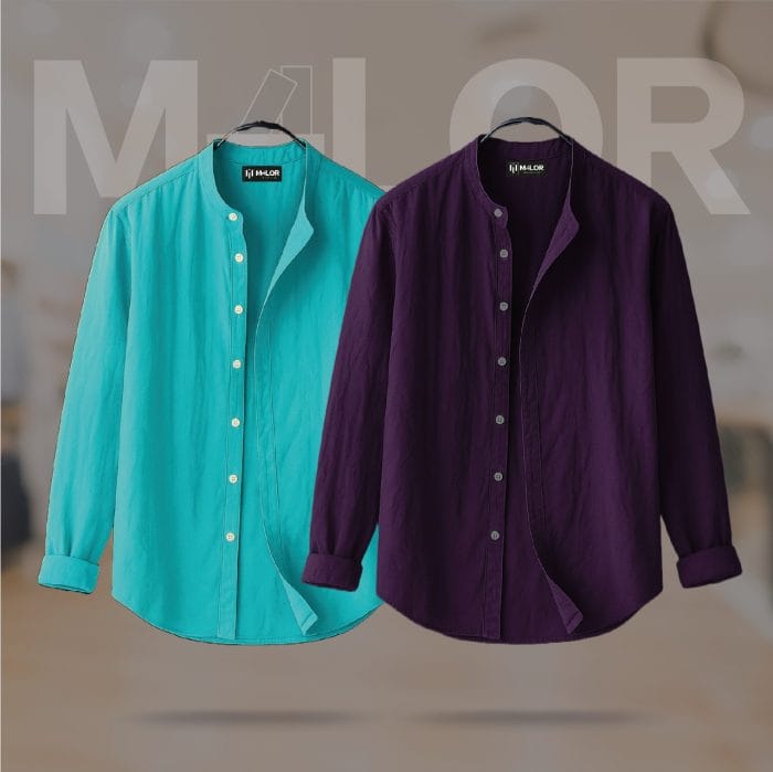 Band Collar Premium Shirt 2 Pcs Combo - Image 1