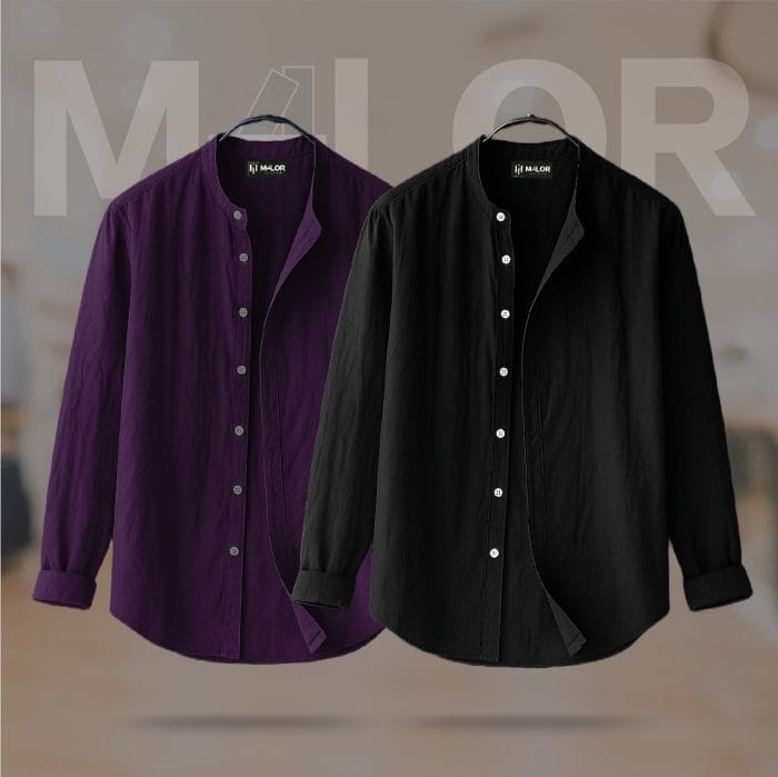 Band Collar Premium Shirt 2 Pcs Combo - Image 1