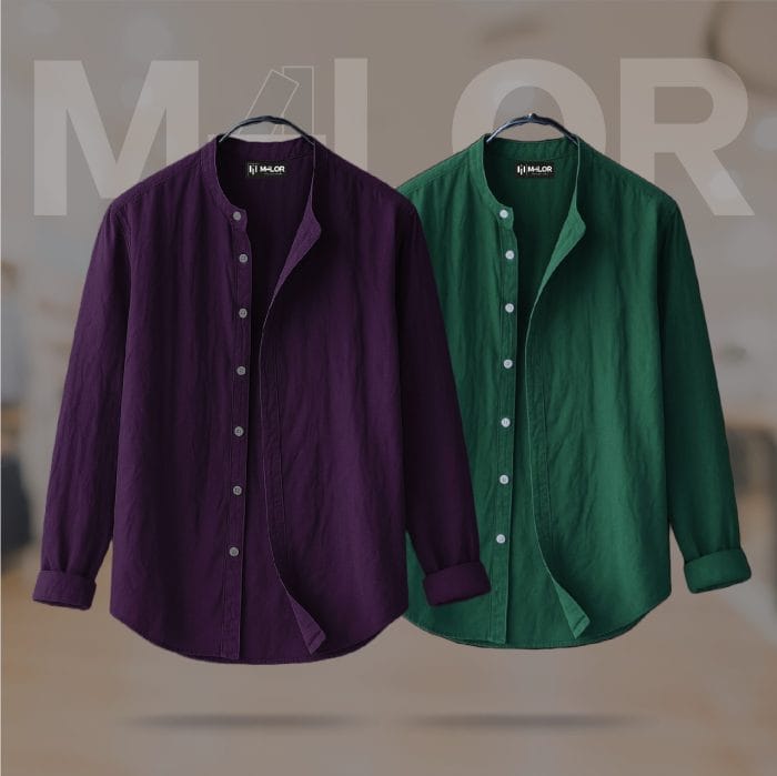 Band Collar Premium Shirt 2 Pcs Combo - Image 1