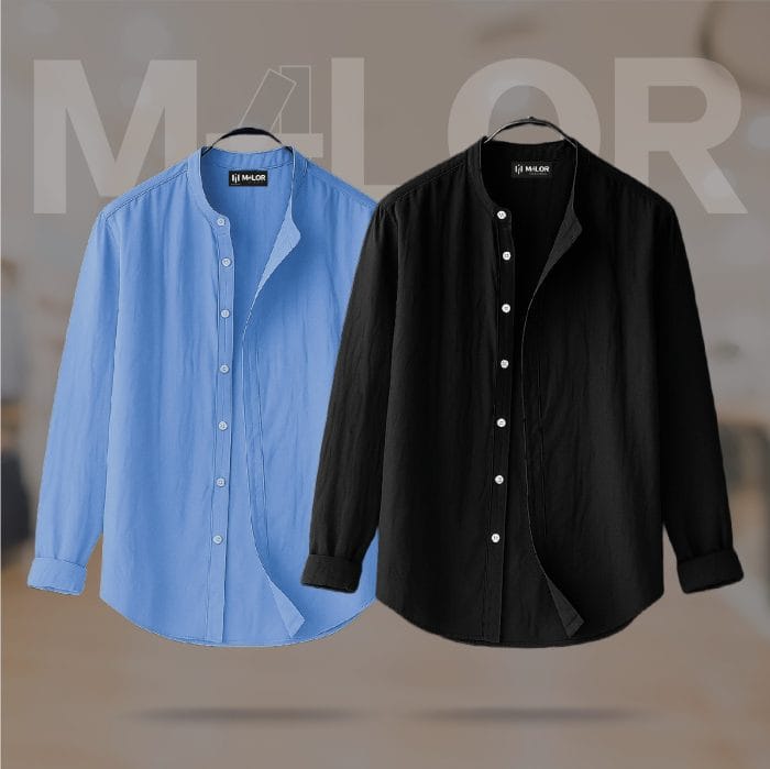 Band Collar Premium Shirt 2 Pcs Combo - Image 1