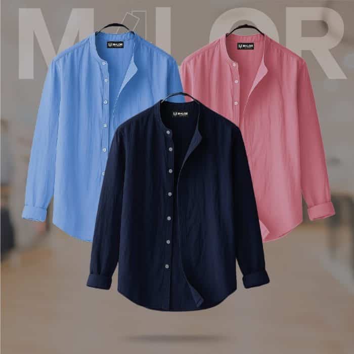 Band Collar Premium Shirt - 3 Pcs Combo - Image 1