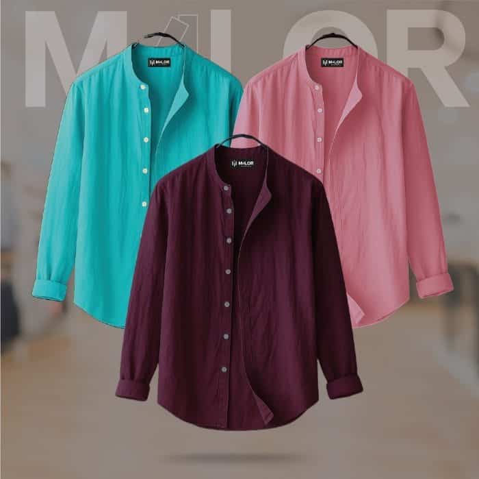 Band Collar Premium Shirt - 3 Pcs Combo - Image 1