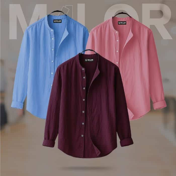 WhatsApp Image 2025-09-02 at 00.01.42_7d8e0365 Band Collar Premium Shirt - 3 Pcs Combo - Image 1