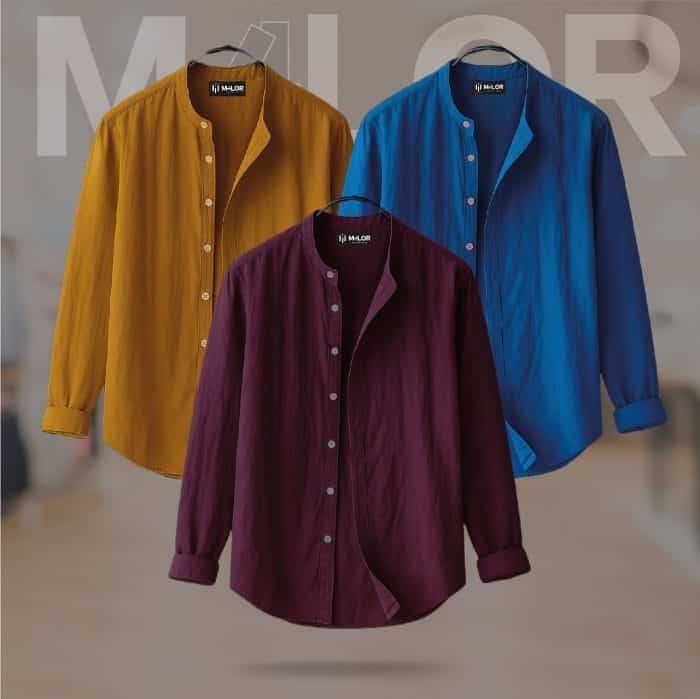 Band Collar Premium Shirt - 3 Pcs Combo - Image 1