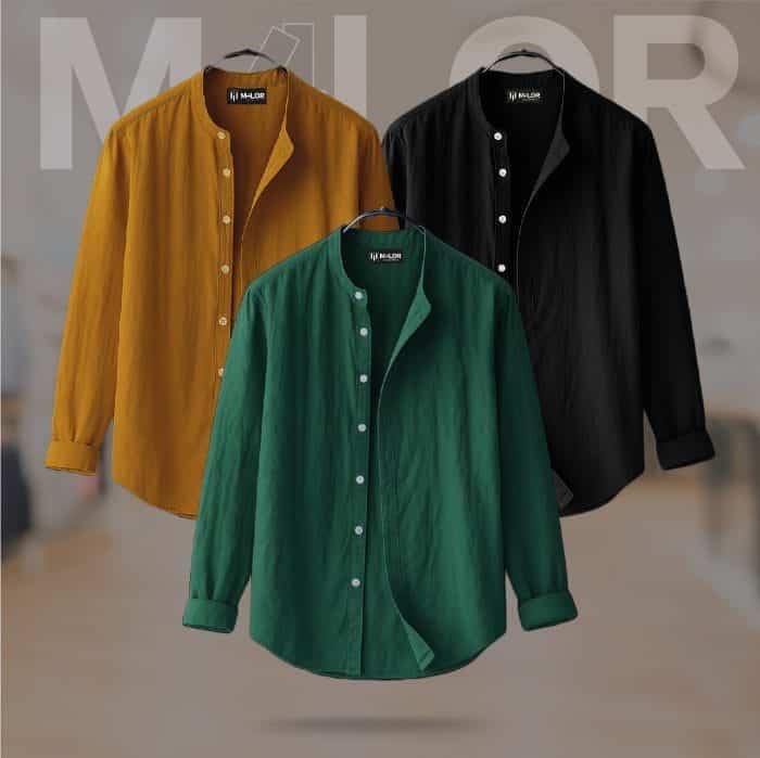 Band Collar Premium Shirt - 3 Pcs Combo - Image 1