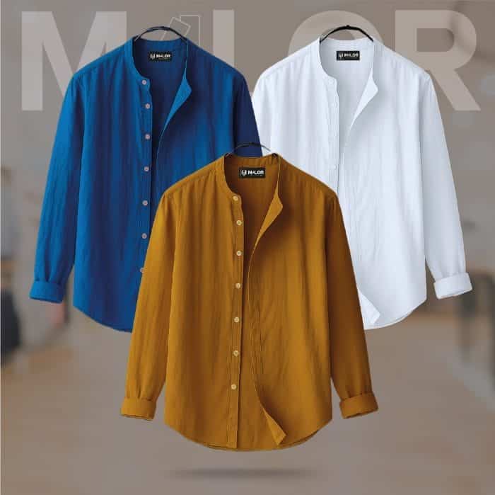 Band Collar Premium Shirt - 3 Pcs Combo - Image 1