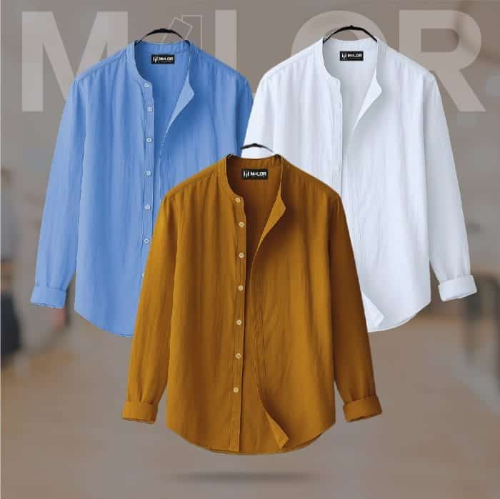 Band Collar Premium Shirt - 3 Pcs Combo - Image 1