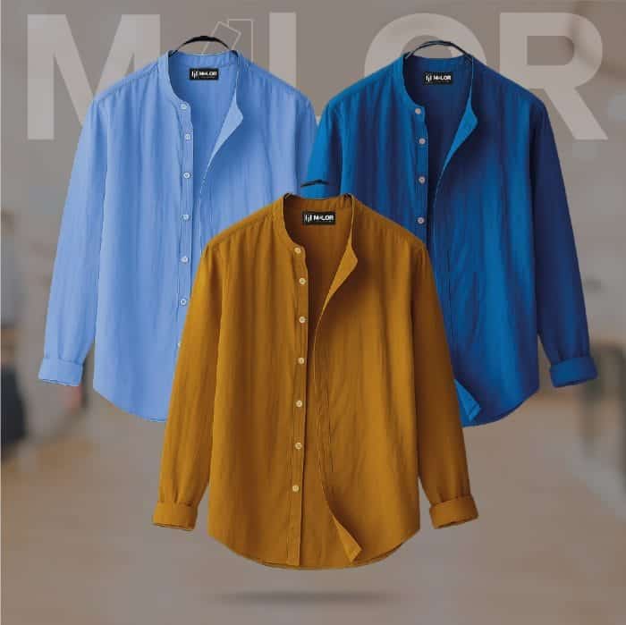 Band Collar Premium Shirt - 3 Pcs Combo - Image 1