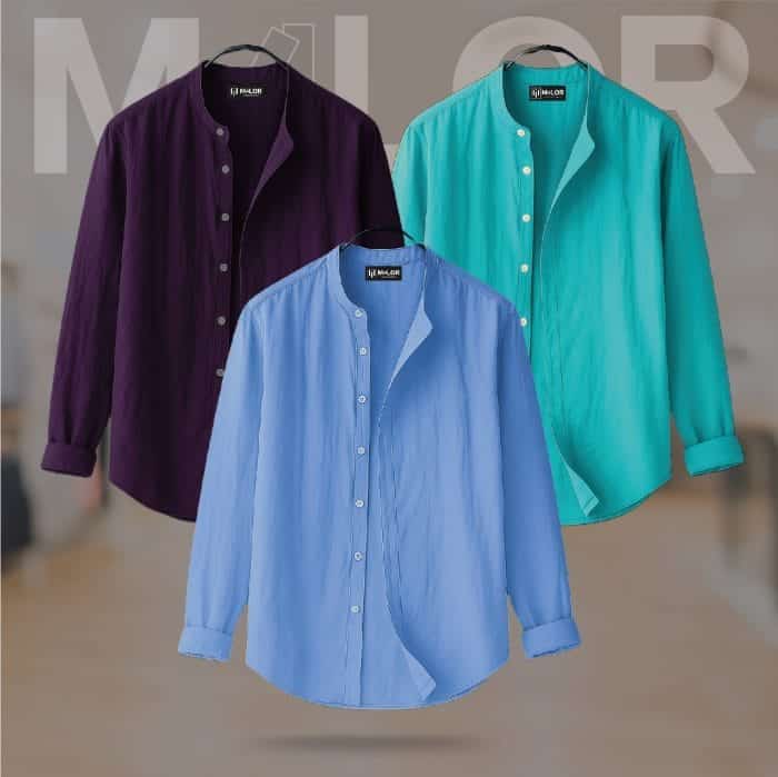 Band Collar Premium Shirt - 3 Pcs Combo - Image 1