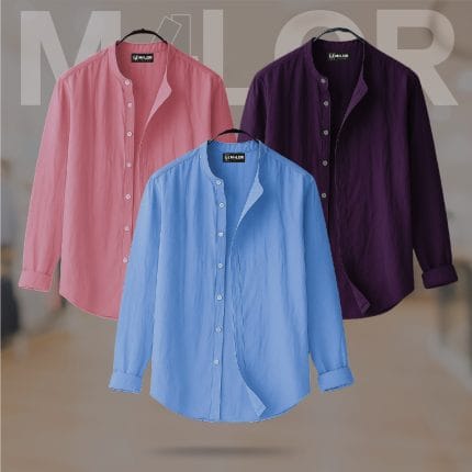 Band Collar Premium Shirt - 3 Pcs Combo