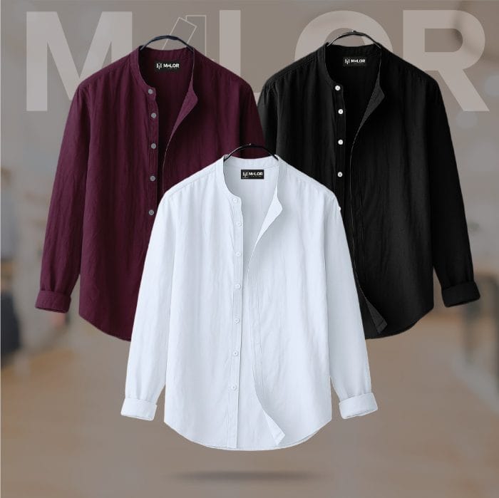 Band Collar Premium Shirt - 3 Pcs Combo - Image 1