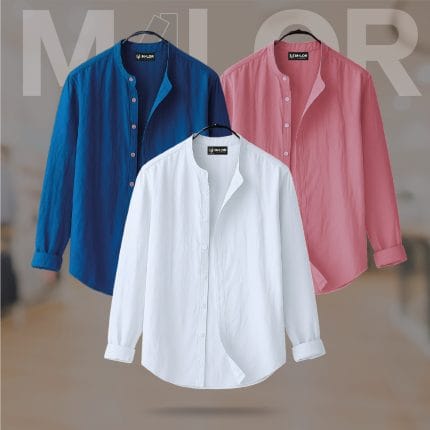 Band Collar Premium Shirt - 3 Pcs Combo