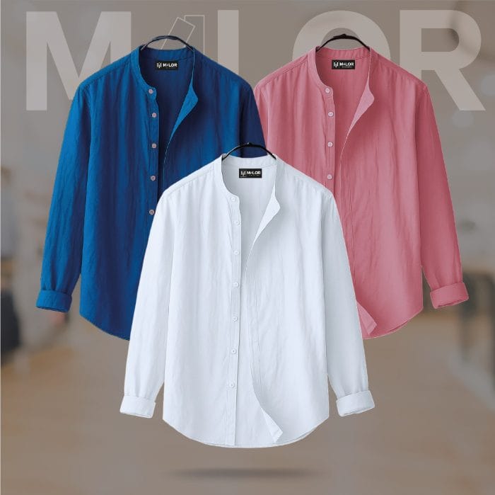 Band Collar Premium Shirt - 3 Pcs Combo - Image 1