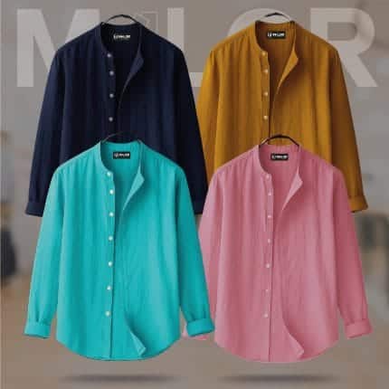 4 Pcs Combo-Band Collar Premium Shirt