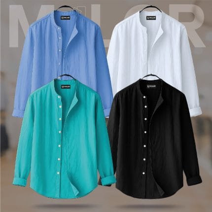 4 Pcs Combo-Band Collar Premium Shirt