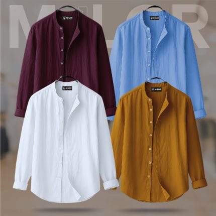 4 Pcs Combo-Band Collar Premium Shirt