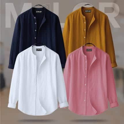 4 Pcs Combo-Band Collar Premium Shirt
