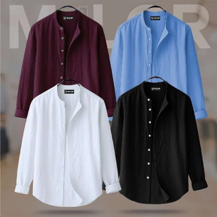 4 Pcs Combo-Band Collar Premium Shirt - Image 1
