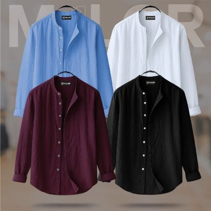 4 Pcs Combo-Band Collar Premium Shirt