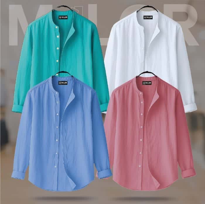 4 Pcs Combo-Band Collar Premium Shirt - Image 1