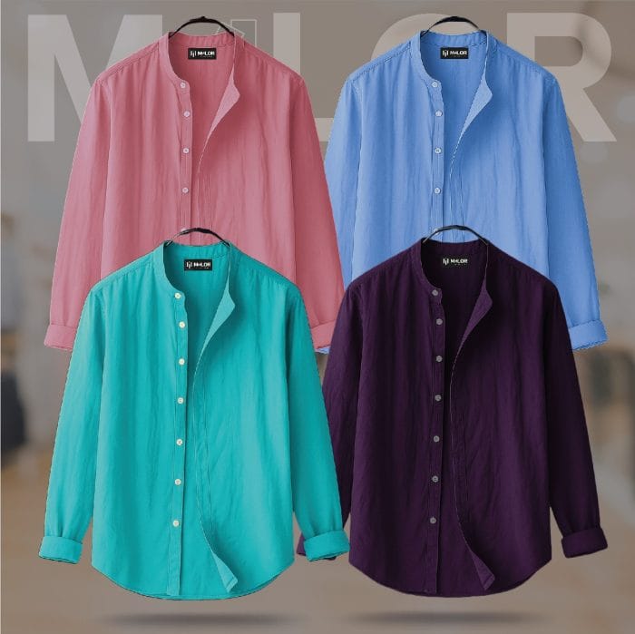 4 Pcs Combo-Band Collar Premium Shirt - Image 1