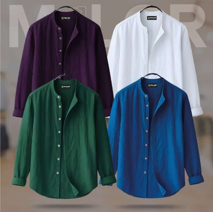 4 Pcs Combo-Band Collar Premium Shirt - Image 1