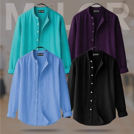 4 Pcs Combo-Band Collar Premium Shirt