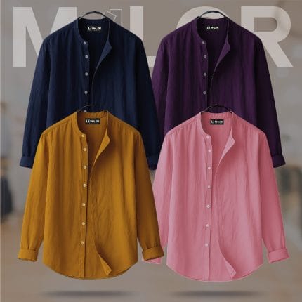 4 Pcs Combo-Band Collar Premium Shirt