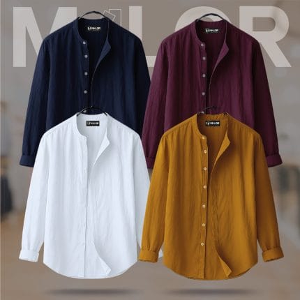 4 Pcs Combo-Band Collar Premium Shirt
