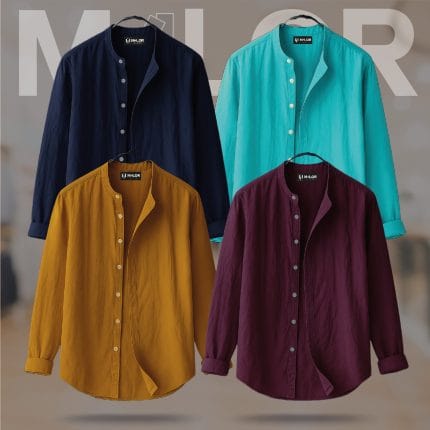 4 Pcs Combo-Band Collar Premium Shirt