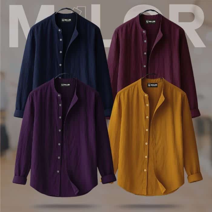 4 Pcs Combo-Band Collar Premium Shirt - Image 1