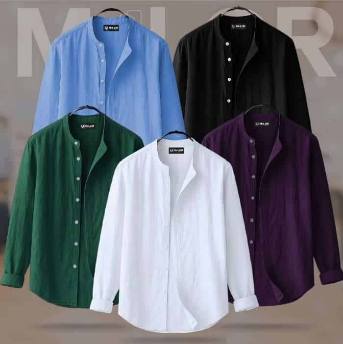 5 Pcs Combo-Band Collar Premium Shirt - Image 1