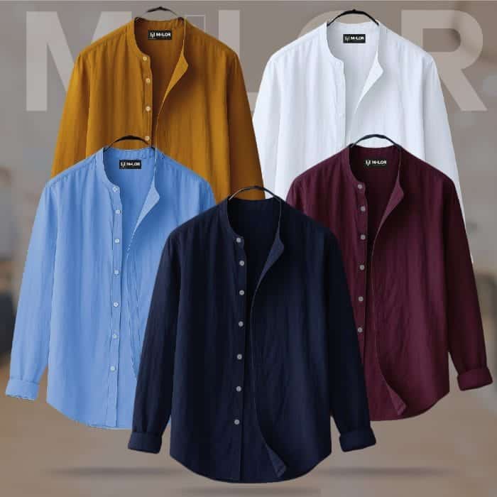 5 Pcs Combo-Band Collar Premium Shirt - Image 1