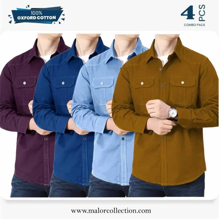 4 Pcs Combo Premium Double Pocket Shirt - Image 1