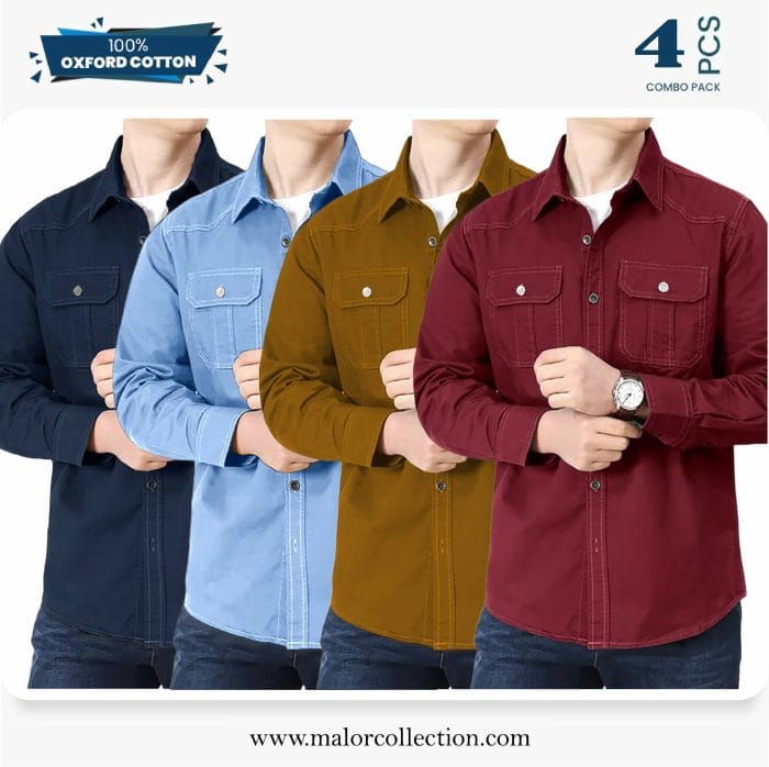 4 Pcs Combo Premium Double Pocket Shirt - Image 1