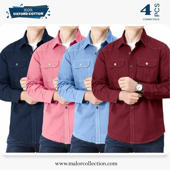 e 4 Pcs Combo Premium Double Pocket Shirt - Image 1