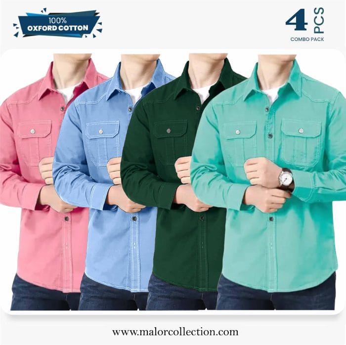 g 4 Pcs Combo Premium Double Pocket Shirt - Image 1