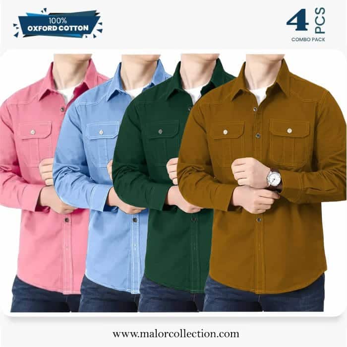 4 Pcs Combo Premium Double Pocket Shirt - Image 1