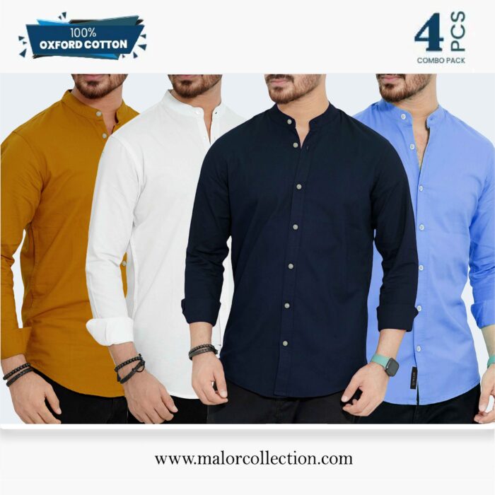 4 Pcs Combo-Band Collar Premium Shirt - Image 1