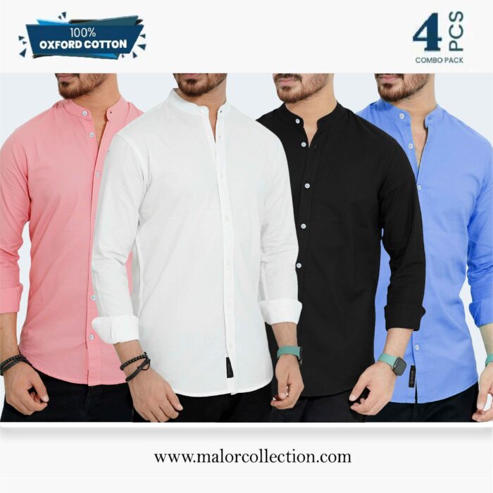 4 Pcs Combo-Band Collar Premium Shirt - Image 1