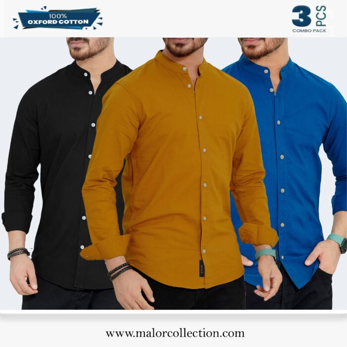 3 Pcs Combo-Band Collar Premium Shirt - Image 1
