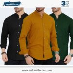 3 Pcs Combo-Band Collar Premium Shirt