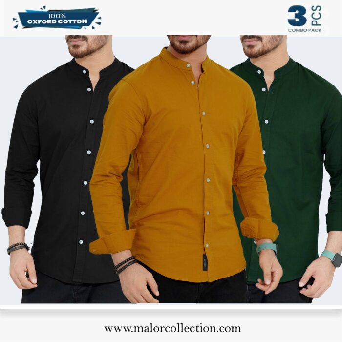 3 Pcs Combo-Band Collar Premium Shirt - Image 1