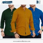 3 Pcs Combo-Band Collar Premium Shirt
