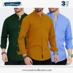 3 Pcs Combo-Band Collar Premium Shirt